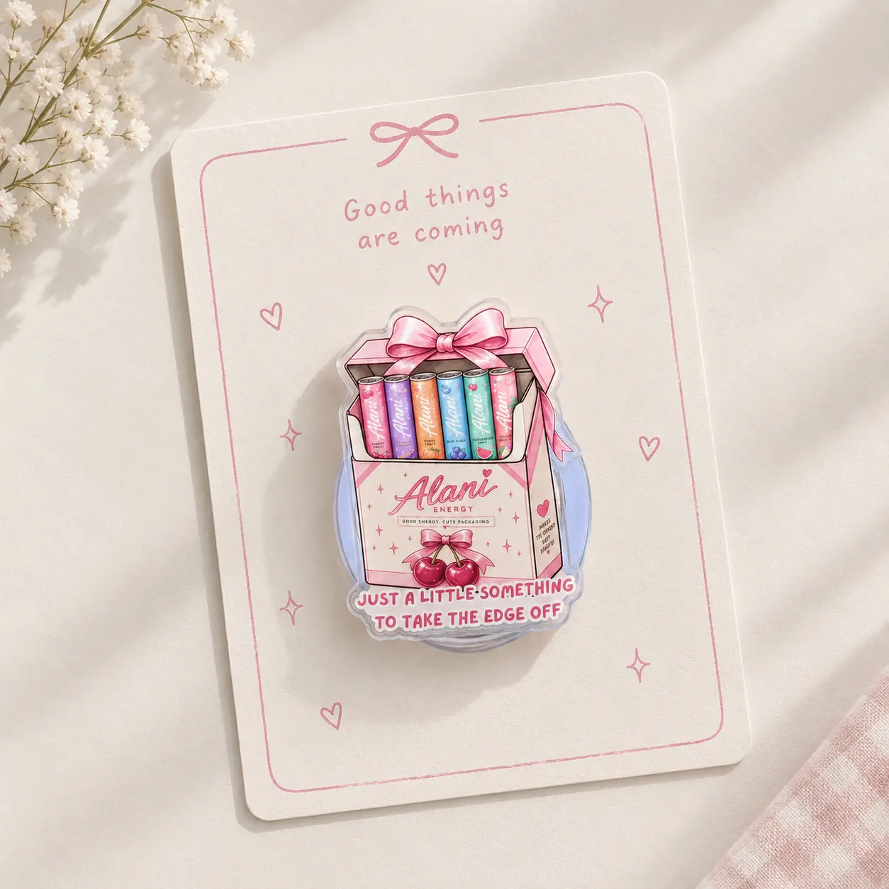 Energy Drink Phone Grip, Pink Bow Phone Holder, Girly Acrylic Kindle Grip, Cherry Energy Drink Design, Cute Drink Lover Gift, Kawaii Phone Accessory