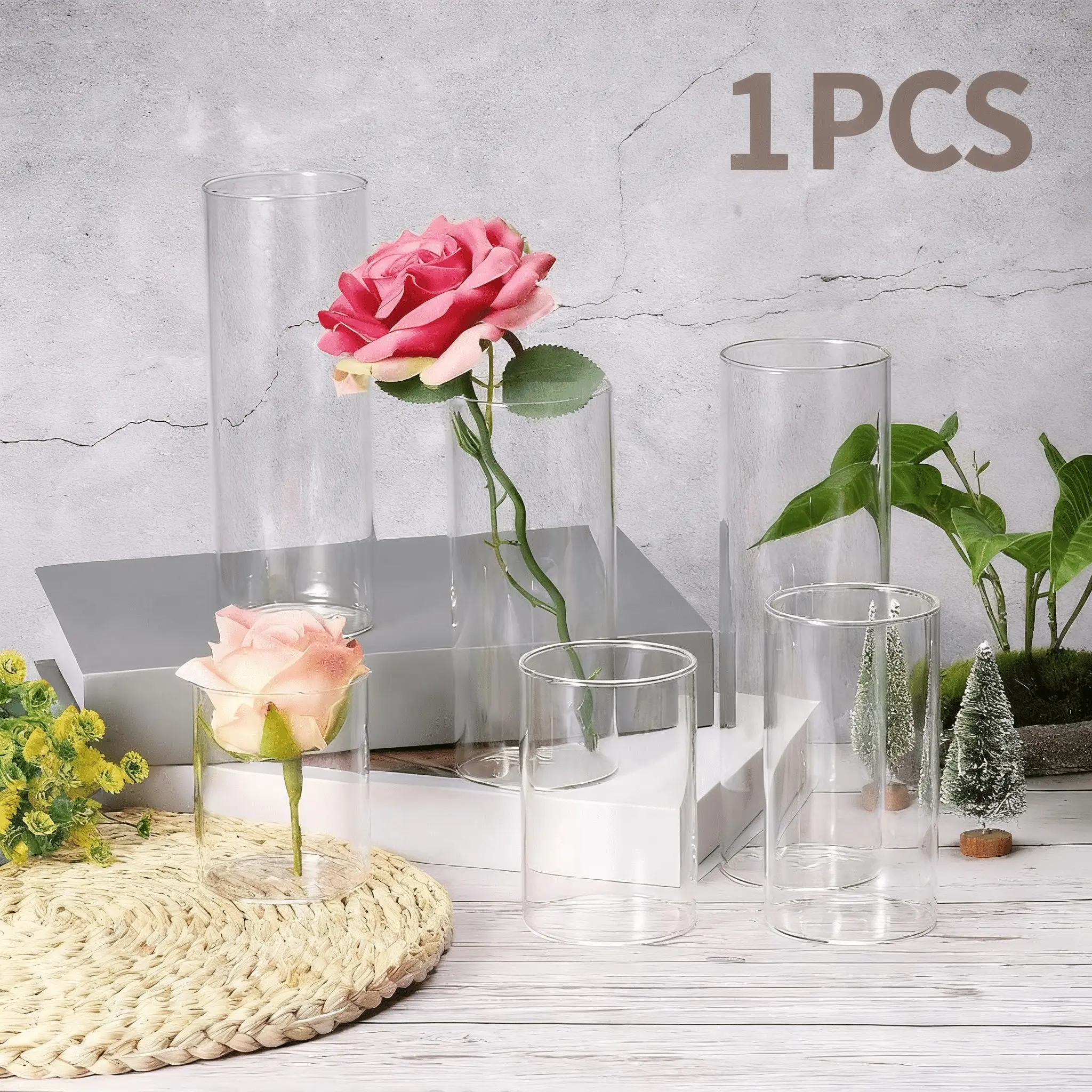 Acrylic Flower Vase, Transparent Straight Cylinder, Dry Rose Lily Water Culture, Plastic Vase Decor, High Clarity, Smooth Surface, Clear Vases For Centerpieces