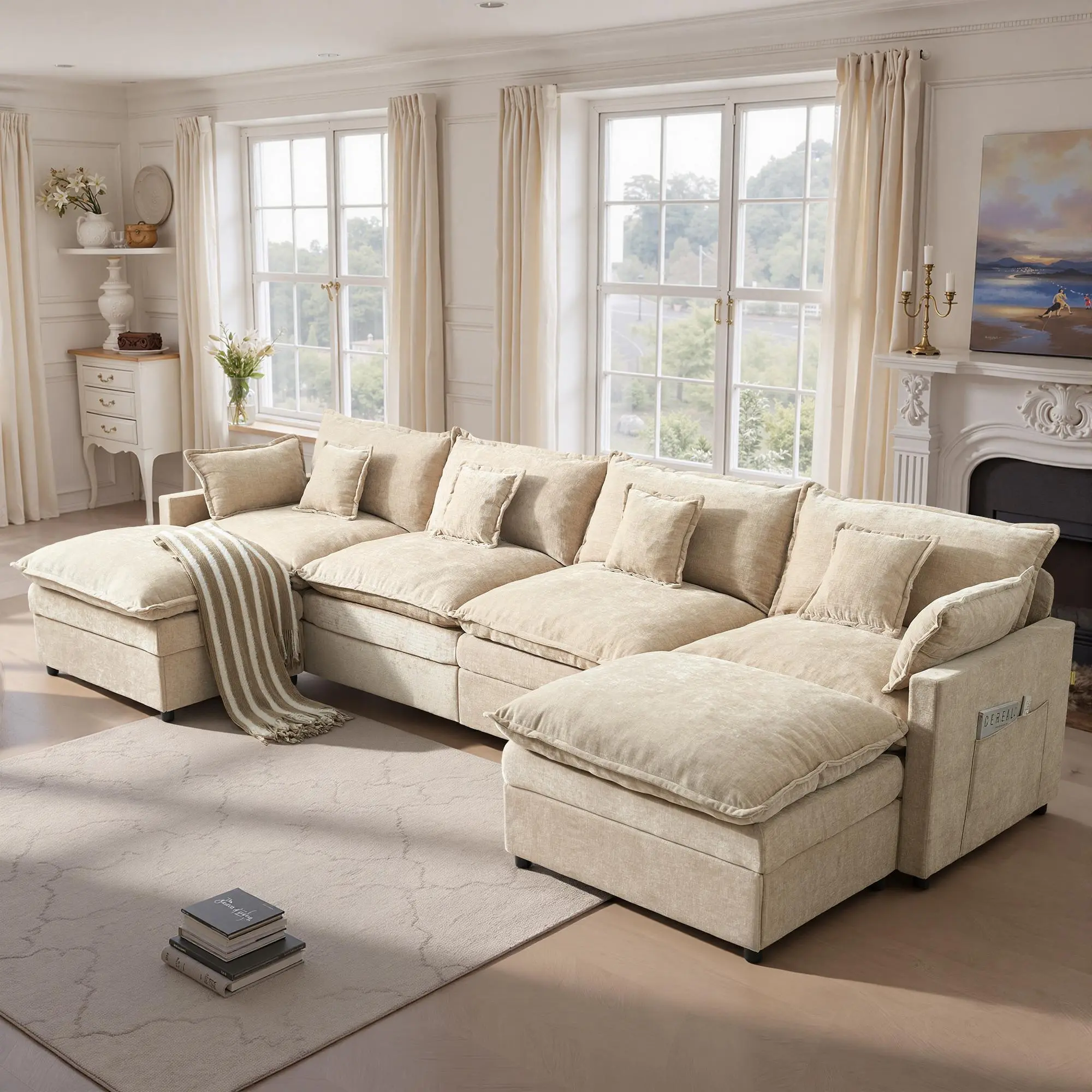 143" Oatmeal Chenille - 4 Seater(3 Packages)