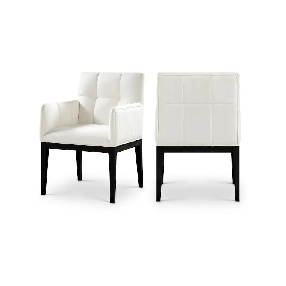 Set of 2 Adrian Cream Vegan Leather Indoor Dining Arm Chairs, Stylish Upholstered Seating for Home Dining Room, Dining Chair