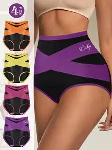 QUASTI Women's High-Waist Crossover Milk Silk Briefs, 4-Piece Polyester-Elastic Comfy Underwear with 4 Mixed Colors, Silky Soft, Breathable, Tummy Control, Butt Lift, Postpartum Fit, S-XXL summerwins
