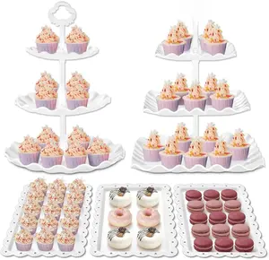 Dessert Cupcake Stand, 5pcs Dessert Table Display Set, 3 Tiered Cup Cake Holder Tower Stand& Cookie Serving Trays for Wedding, Tea Party, Birthday, Baby Shower