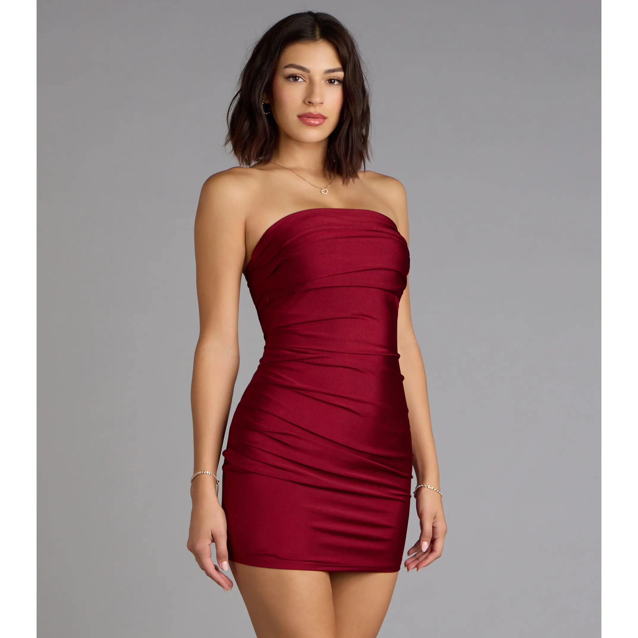 knee length dresses for ladies Ruffle Agenda Tube Bodycon Mini Dress in Green | Size: L | Knit Fabric
