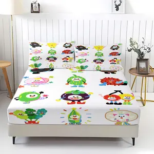 Fruit Vegetable Pattern Bed Sheet Set, Includes 1 Fitted Sheet and 2 Pillowcases, Non-Slip Dustproof Cover for Bedroom, Perfect Gift