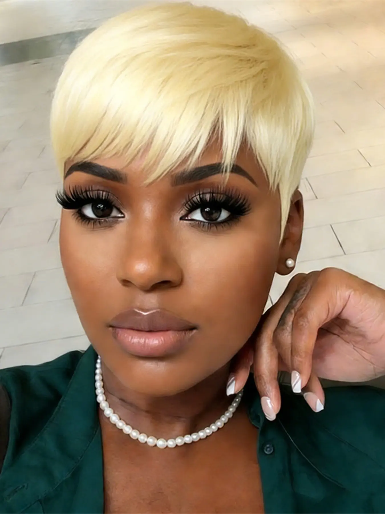 PIXIE wig black blonde color pixie cut short straight human  display picture 2