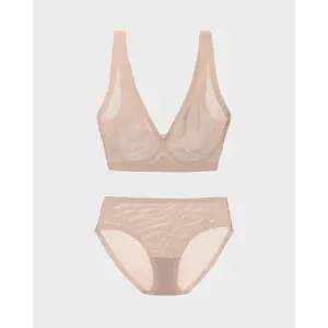 EBY Bra Sheer Bra & Panty Set (Sheer Bralette & Brief) - Champagne