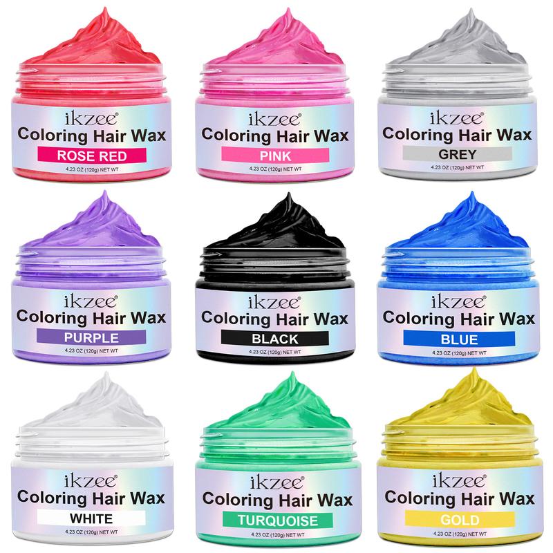 IKZEE Hair Coloring Wax, DIY Temporary Hair Color Dye, Disposable Instant Matte Hairstyle Mud Cream Hair Pomades for 9 Colors to Cosplay Nightclub Masquerade Transformation (120g) Cosmetics Outdoorfun Haircare