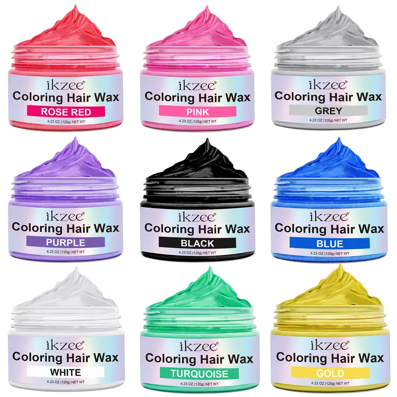 IKZEE Hair Coloring Wax, DIY Temporary Hair Color Dye, Disposable Instant Matte Hairstyle Mud Cream Hair Pomades for 9 Colors to Cosplay Nightclub Masquerade Transformation (120g) Cosmetics Outdoorfun Haircare