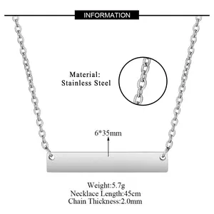 OIDEA Personalized Bar Pendant Necklace for Men Women, Stainless Steel Custom Engraved Horizontal Bar Charm, Couples Jewelry