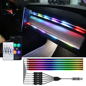 6-In-1 Colorful Atmosphere Light Strip, Car Acrylic LED Lamp, Interior Car Lights, Ultra-Thin Hidden Light Bar, USB Powered, APP Remote Control, Sound Control