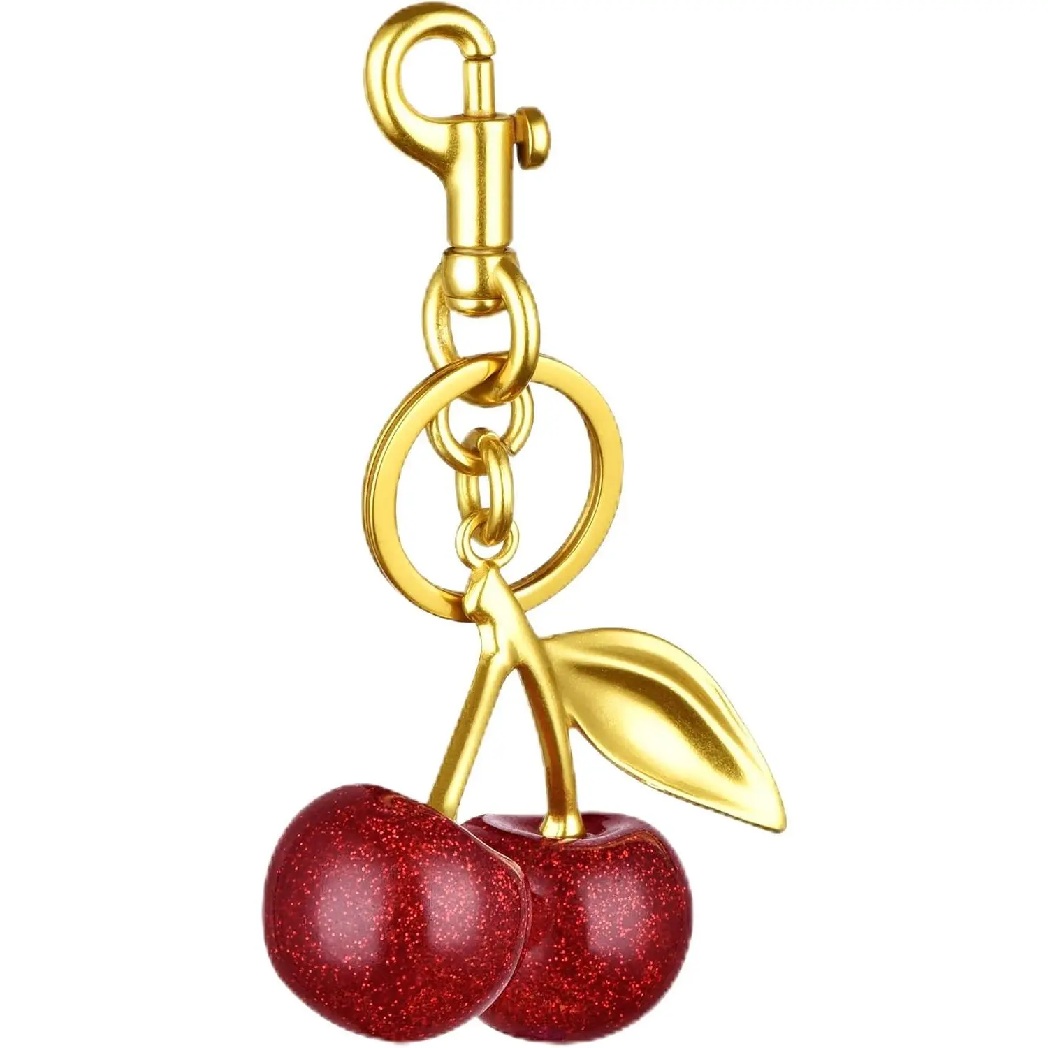 Cherry Keychain, Bright Cherry Bag Charms, Keychain and Clip - Glittering Resin & Metal Accents, Fit for Bags&Wallets