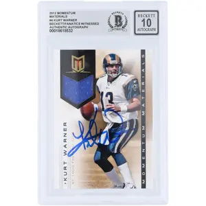 Kurt Warner St. Louis Rams Autographed 2012 Panini Momentum Momentum Materials Jersey Relic #4 #/199 Beckett Fanatics Witnessed Authenticated 10 Card - Fanatics Authentic Certified