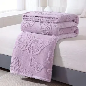 Ultra-Soft Lavender Butterfly Print Blanket, 3D Embossed Design, Lightweight Comfort, All-Season Use, Durable Fabric, Suitable for Bedroom Living Room Office Car 70 x 80 in