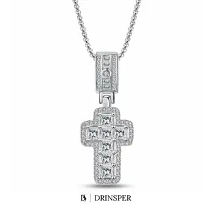 DRINSPER Vintage Corss Cubic Zirconia Necklace for Women Silver Plated Copper Cross Pendant Necklace with Box Chain Hypoallergenic Waterproof Fashion Jewelry Gift for Daily Wear Party Church Birthday Anniversary Elegant Statement Accessory