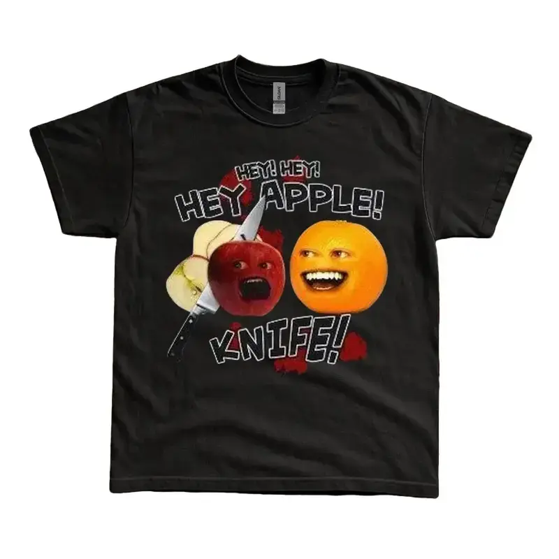 Hey Apple Knife Annoying Orange T-shirt, Funny YouTube Cartoon Parody Graphic Shirt