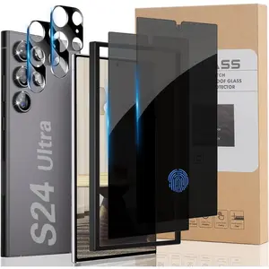 [2+2]  Galaxy S24 Ultra  Screen Protector and Camera Lens Protector, [28?Anti-Spy] [Installation Tool] [Fingerprint Unlock] Black Tempered Glass Film Bubble Free Case Friendly for S24U