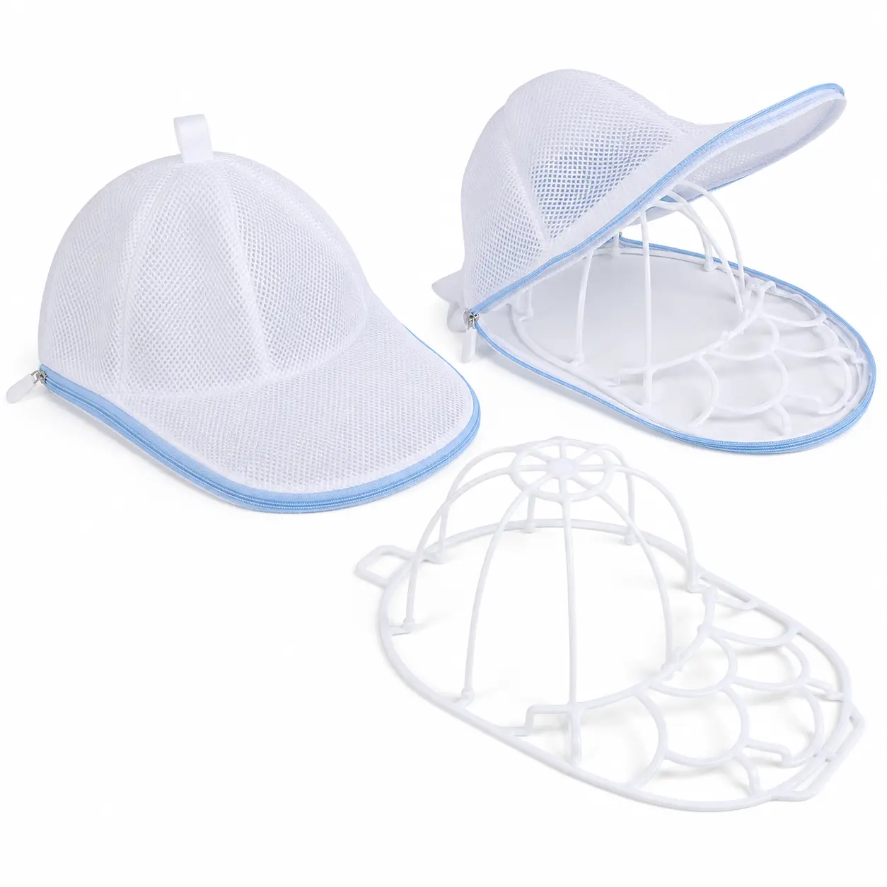 2 Cages + 2 Bags Hat Washer Cage Hats Cleaner for Washing Machine, Various Sizes of fFat & Curved Baseball Cap Cleaning Machines