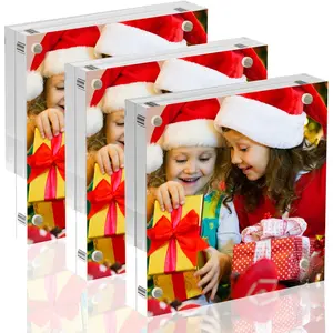 Christmas Holiday Warm Atmosphere Square Acrylic Magnetic Frame, Festive Decoration Photo Holder, Perfect for Home Decor