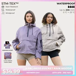 【Restocked】PUFFIT STM-TEX Waterproof Oversized Fall Hoodie Coat Warm Half Zip Rain Jacket With Adjustable Waist,Hood & Cuffs,Large Kangaroo Pocket,Shell Jacket,Ski Jacket,Spring Jacket,Windbreaker,Dog Walking,School Running,Football Mum,Stylish