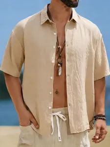 Men's Fashion Casual Beach Style Short Sleeve Loose Shirt, Soft Linen Blend, Perfect for Golf & Outdoor Sports, Spring Summer Fall