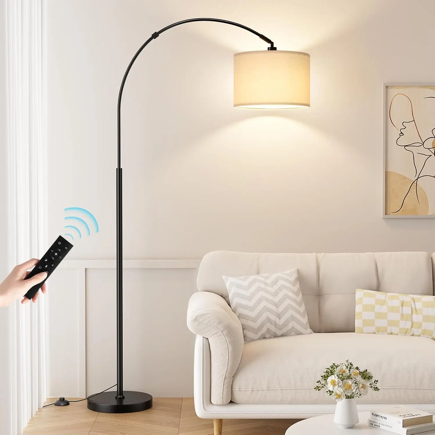 70-Inch Dimmable Arc Floor Lamp with Remote - LED Floor Lamp, Arc Form, Rotating Head, Adjustable Color Temperature & Brightness, High-Quality Materials, Modern Decorative Indoor Lighting for Living Room (Deep Beige & Black), Led Floor Lamps, Modern Decor