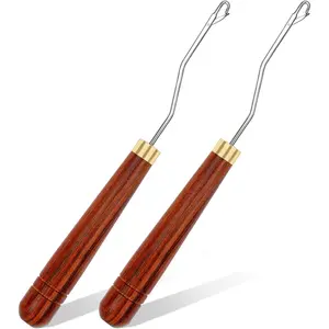 2 count Latch Hook Tools, 6.5 Inch Wooden Bent Latch Hook, Crochet  for Hair Braiding, Knitting Tool for Rug Making and Art Crafts (Type 1)