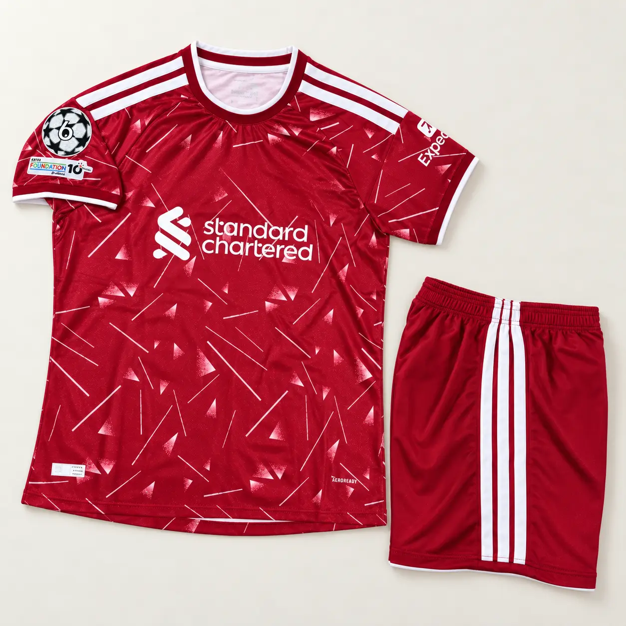 Men’s 2-Piece Red Geometric Soccer Jersey-Shorts Set, Breathable Short-Sleeve Retro Fanwear & Training Sports Uniform (Sports Collectibles Jersey)
