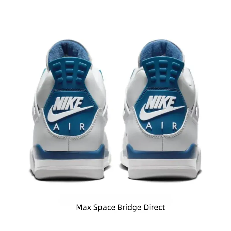 White and Blue Leather and Mesh Mid-Top Retro Basketball Shoes