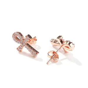 Trendy Ankh Cross CZ Studs | Minimalist Unisex Daily Jewelry