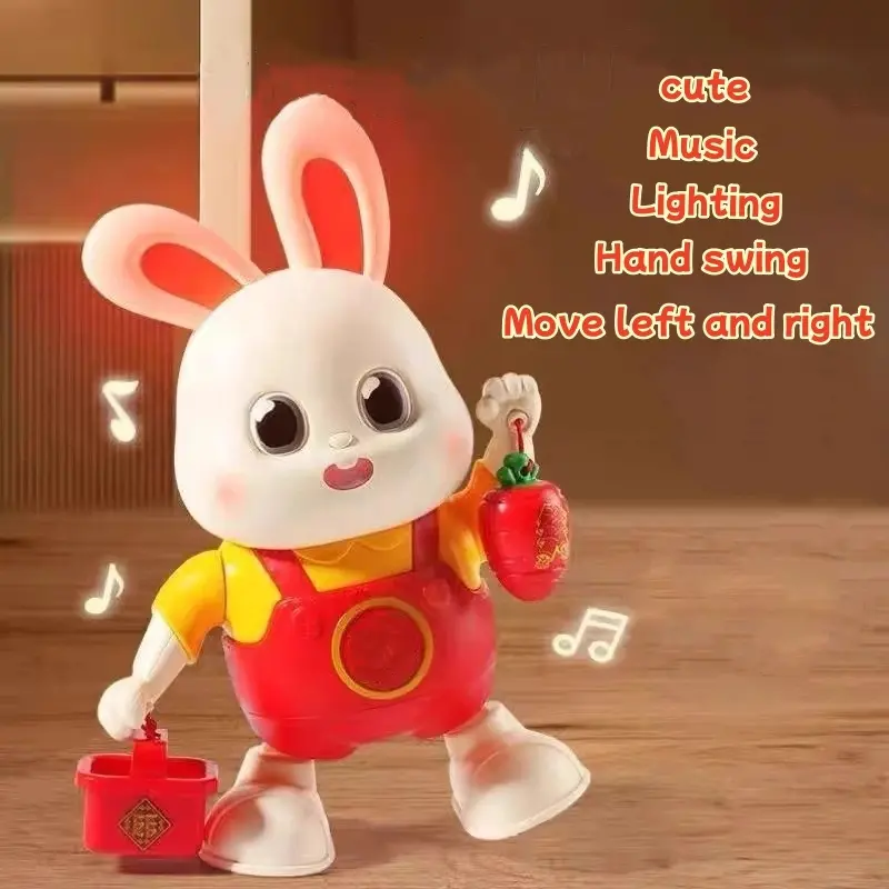 Cute Rechargeable Light-Up Musical Rabbit Electric Toy - Dancing, Walking, Tummy Time Plaything, Holiday Gift Fillers for 1-3 Year Old Kids