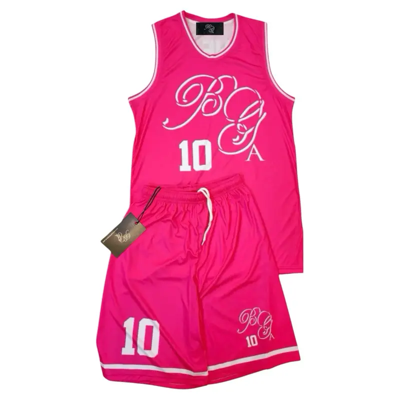 BGA "SHE A 10" Neon Pink Jersey & Shorts Set for Sports and Outdoor Activities