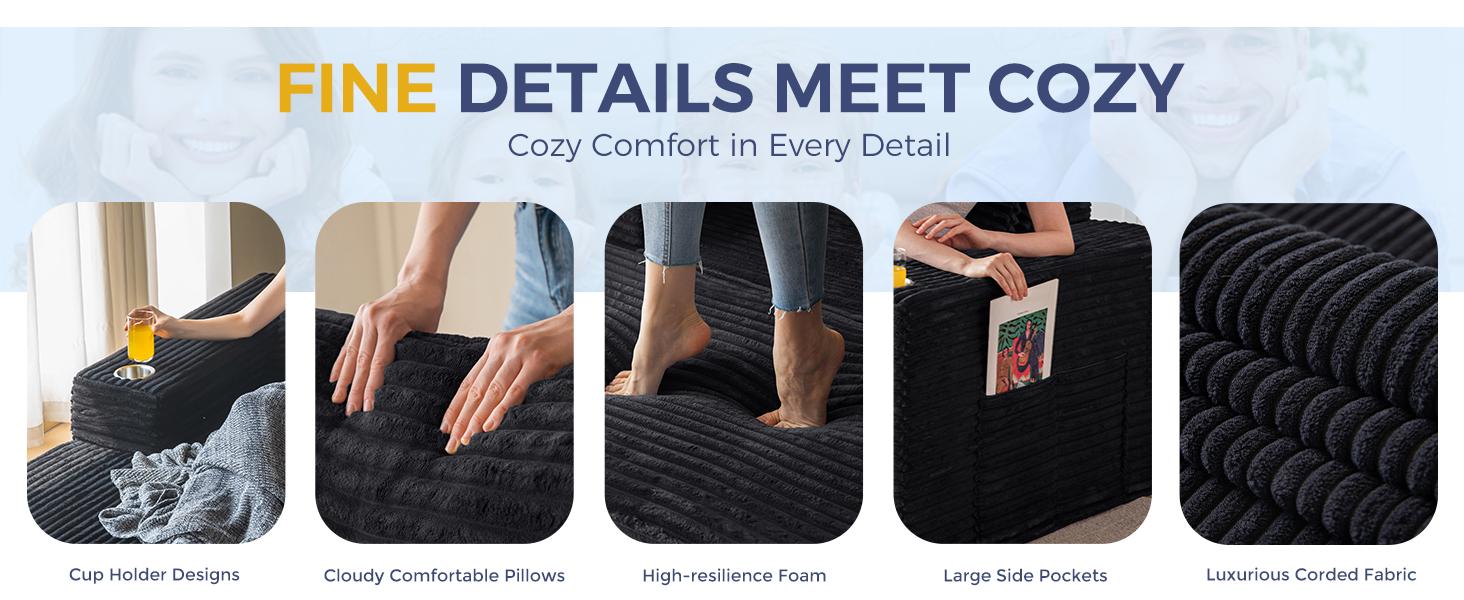 【2 Packages Shipping】MAXYOYO 104" U-Shaped Modular Sectional Couch, Modern Boneless Couch for Living Room, Sofa in A Box, Oversized Sofa Sleeper with Deep Seat, No Assembly Required