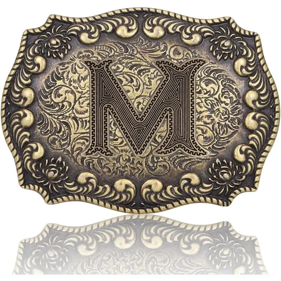 Metal Buckle Belt - Men's Western Cowboy Initial Letters (A,B,C,D,J,M,R) Texas Rodeo Belt Buckle for Teens