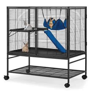 DRAGOSUM 40''H Large Metal Rolling Ferrets Cage, 2-Tiers Small Animal Cages, Cage for Rats/Chinchillas, 0.5'' Bar Spacing for Ferret,Small Animal Cage w/Removable Ramp & Platform