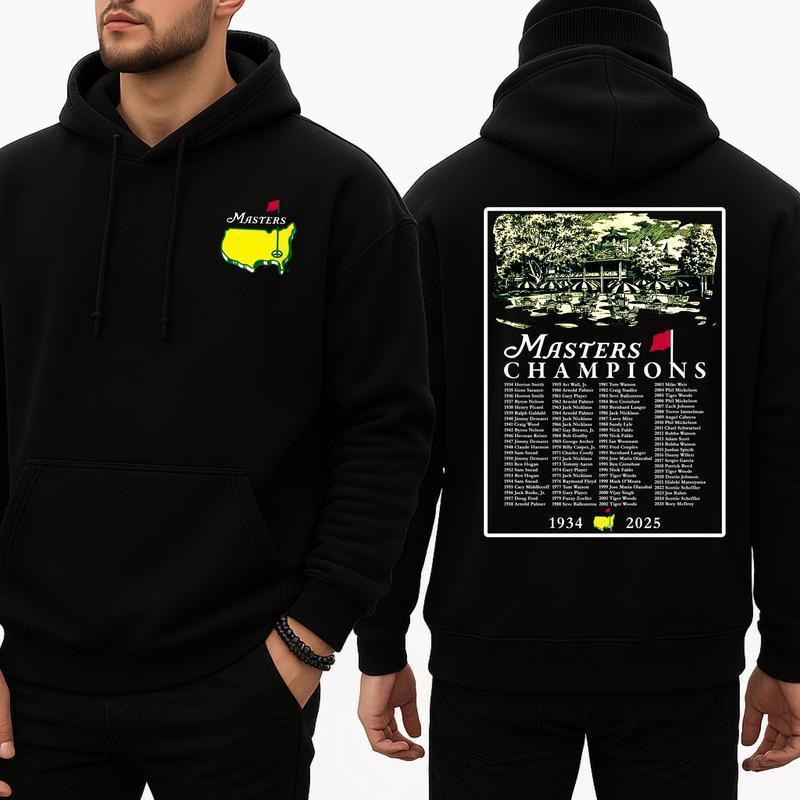 The Masters Champions 1934–2025 Hoodie, Augusta National Golf Tournament Pullover, Vintage Golf Champion List Graphic, Cotton Streetwear Casual Top
