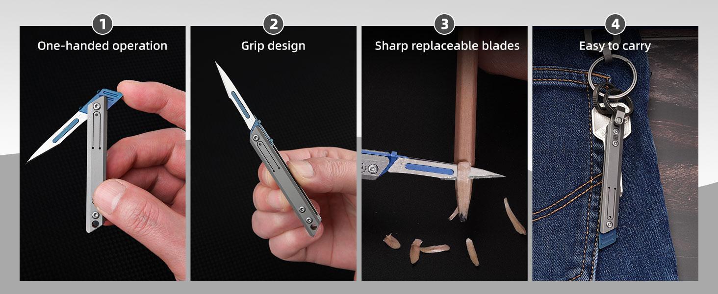 micro tech TKK3 Foldable Titanium Utility Knife, Small EDC Pocket Knife with 10pcs Replaceable #11 Blades, Folding Pocket Utility Knife for Outdoor, Cool Gadgets gift for Men