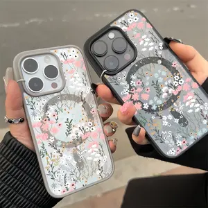 Full-Screen Floral Smartphone Cellphone Case Cover Shell, Anti-Drop Skin-Feel Magnetic Accessory, Wireless Charging Compatible for iPhone 11 12 13 14 15 16 17 Pro Max Air Plus