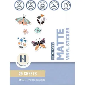 Printable Vinyl Sticker  for Inkjet Printer - Matte  White Self-Adhesive Sheets for Cricut, Small Business Labels & Water Bottle Stickers - 25 A4  Sticker Sheets for Printing
