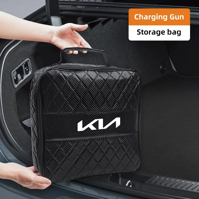 Car NEV Charging Gun Storage Bag EV Organizer Box For KIA K5 K9 Sorento Ceed Sportage Carnival Stinger Forte Niro Cadenza Soul Cerato EV6 Stonic Cerato Telluride Proceed RIO Borrego Seltos Picanto