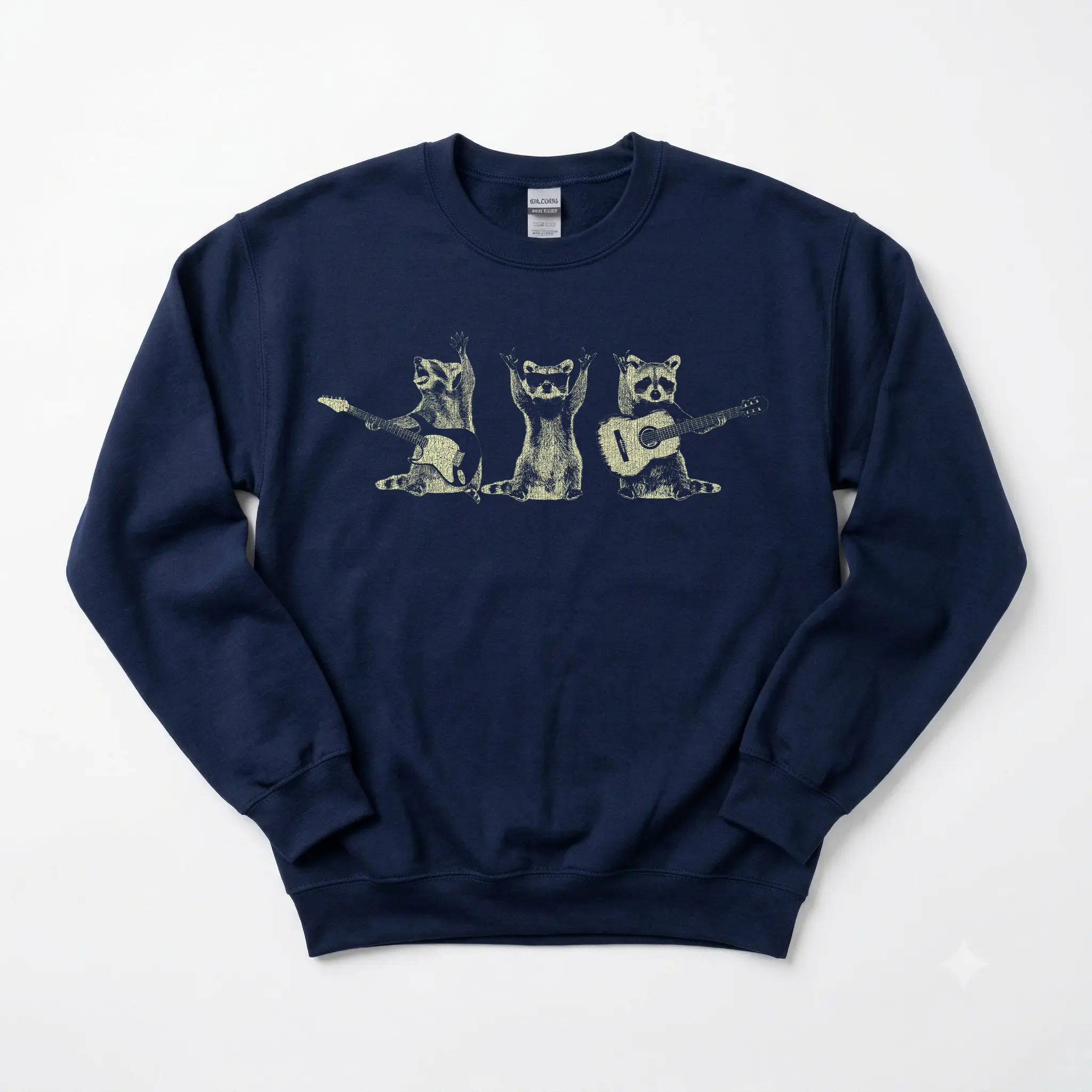 Raccoon Band, Playing Guitar, Funny Animals Sweatshirt, Crew Neck, Crewneck, Soft Unisex Graphic Casual
