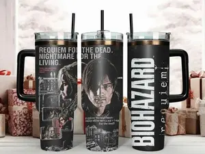 Resident Evil 9 Requiem 40oz Tumbler with Handle, Leon S. Kennedy Tumbler 40oz, Horror Game Tumbler, Leon S. Kennedy Tumbler, Gift for Gamer