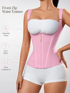 All-Day Comfort Waist Trainer Corset with Adjustable Straps & Front Zipper, Double Closure Breathable Shapewear for Women, Curved Fit Tummy Control & Posture Support, Underwear