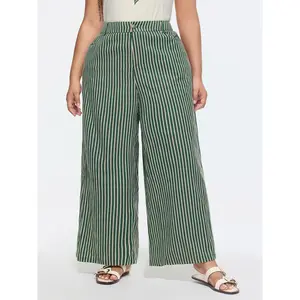 BLOOMCHIC Plus Size Holiday Striped Print Straight-Leg Pants [M-6X]2026 Summer Vibes Swimweek
