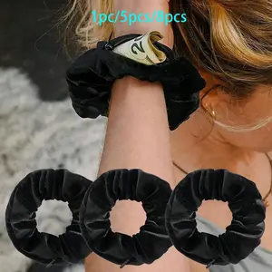 Hair Tie Storage Pouch, 1/5/8pcs Portable Money Hider & Organizer, Zippered Velvet Scrunchie Elastic Hair Tie with Secret Pocket for Keys, Cash, Lipstick, Zippered Closure