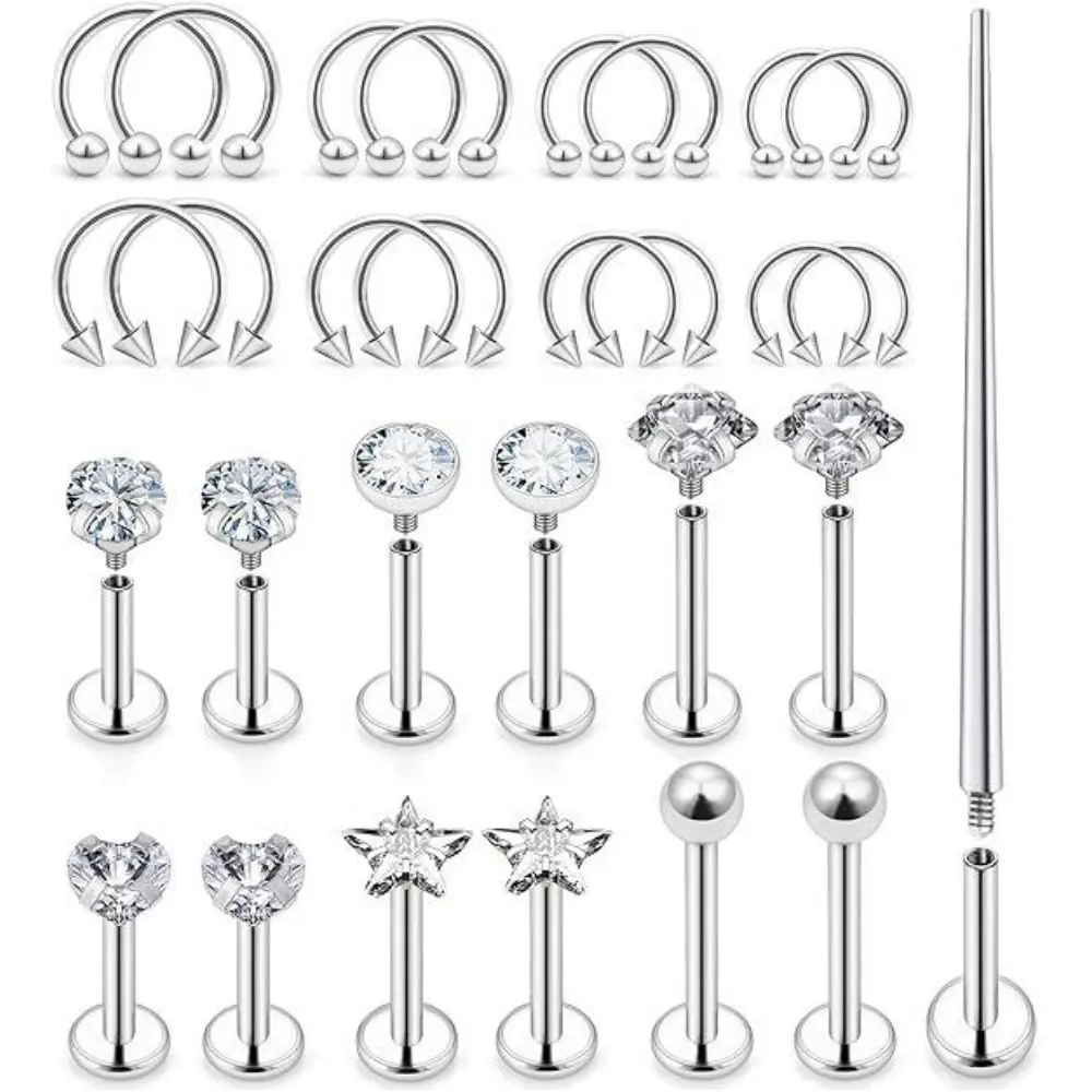 16G Internally Threaded 316L Surgical Steel Piercing Jewelry Set,316L Surgical Steel Flat Back Studs 6-10mm,Labret Medusa Snake Bite Lip Rings,Multi-use for Cartilage Tragus Helix Conch,Nose & Belly Button Piercings Unisex Body Jewelry Set