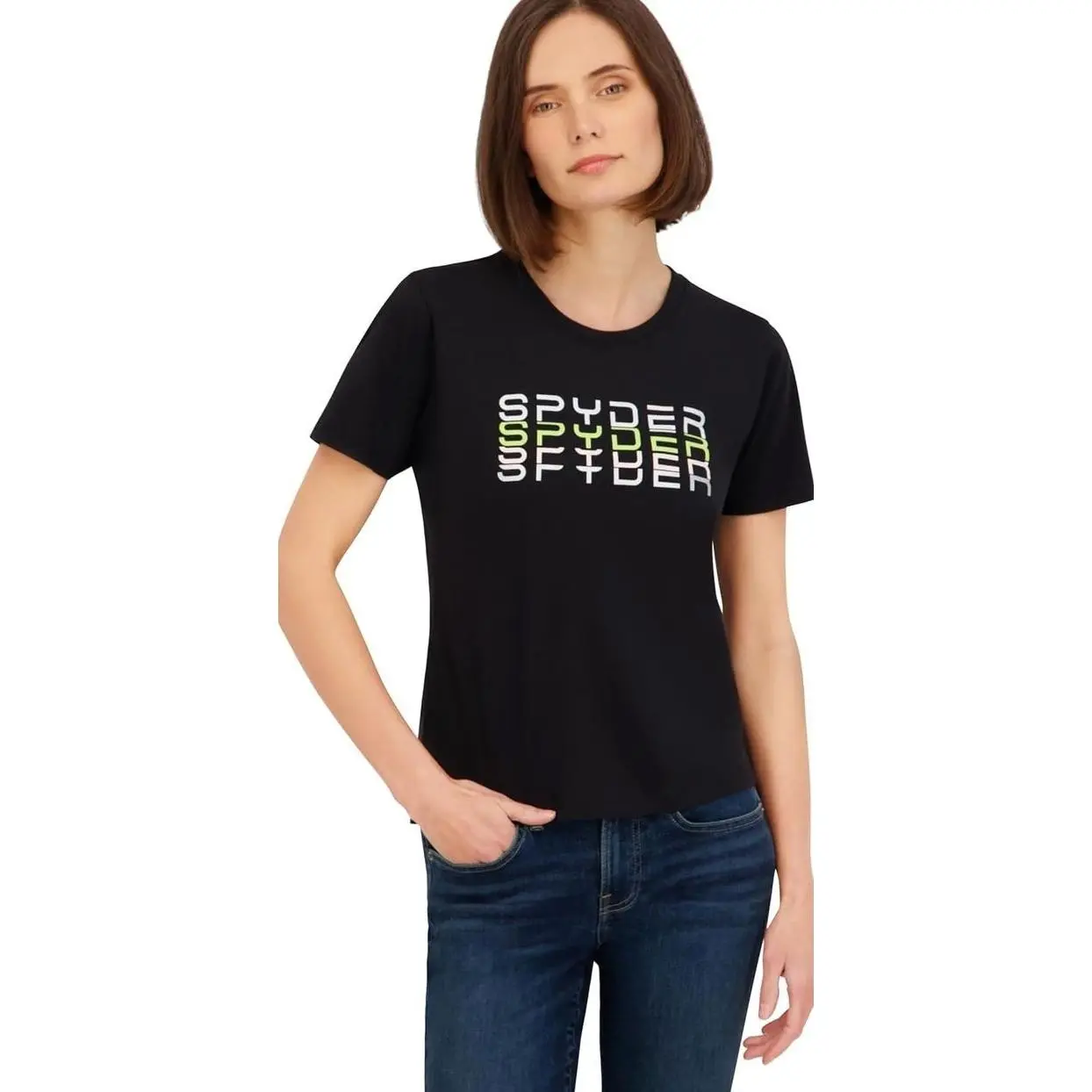 Spyder Women's Rhinestone Wordmark Graphic Short Sleeve Tee T-Shirt 9HH
