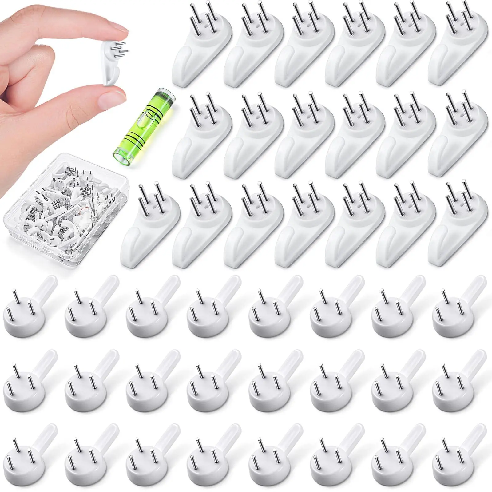 Invisible Picture Hanging Kit  Demage-free Wall Hangers For Frames Clocks Decorations(45 Pcs) No Trace Hooks Drywall Concrete Wood Brick Wallpaper - Includes Mini Level