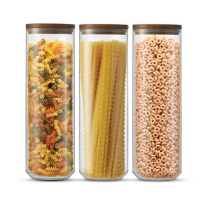 Holden Stackable Glass Storage Canister Set with Wood Lids