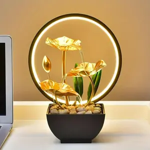 Mini Desktop Fountain with LED Lights - USB Powered Flowing Waterfall, Metal & Natural River Stone Construction for Office & Home Zen Decor