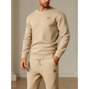 Men's Textured Knit 2 - Piece Tracksuit, Crew Neck Sweatshirt with Drawstring Joggers, Soft Casual Athletic Outfit, Suitable for Daily and Outdoor Sports Wear, A Must - Have for Men's Autumn Outfits